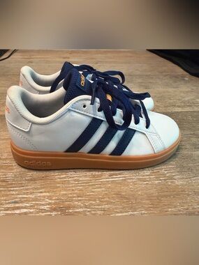 adidas Kids White Navy Blue Gum Court Shoes